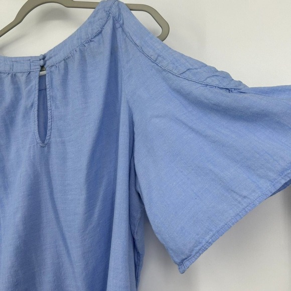 Old Navy Light Blue Top Blouse Cold Shoulder Flare Sleeves Woven Size XXL - Picture 7 of 10